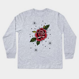 American Traditional Rose Tattoo Design Kids Long Sleeve T-Shirt